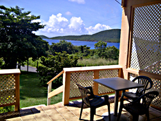 roofed deck of one of the cottages